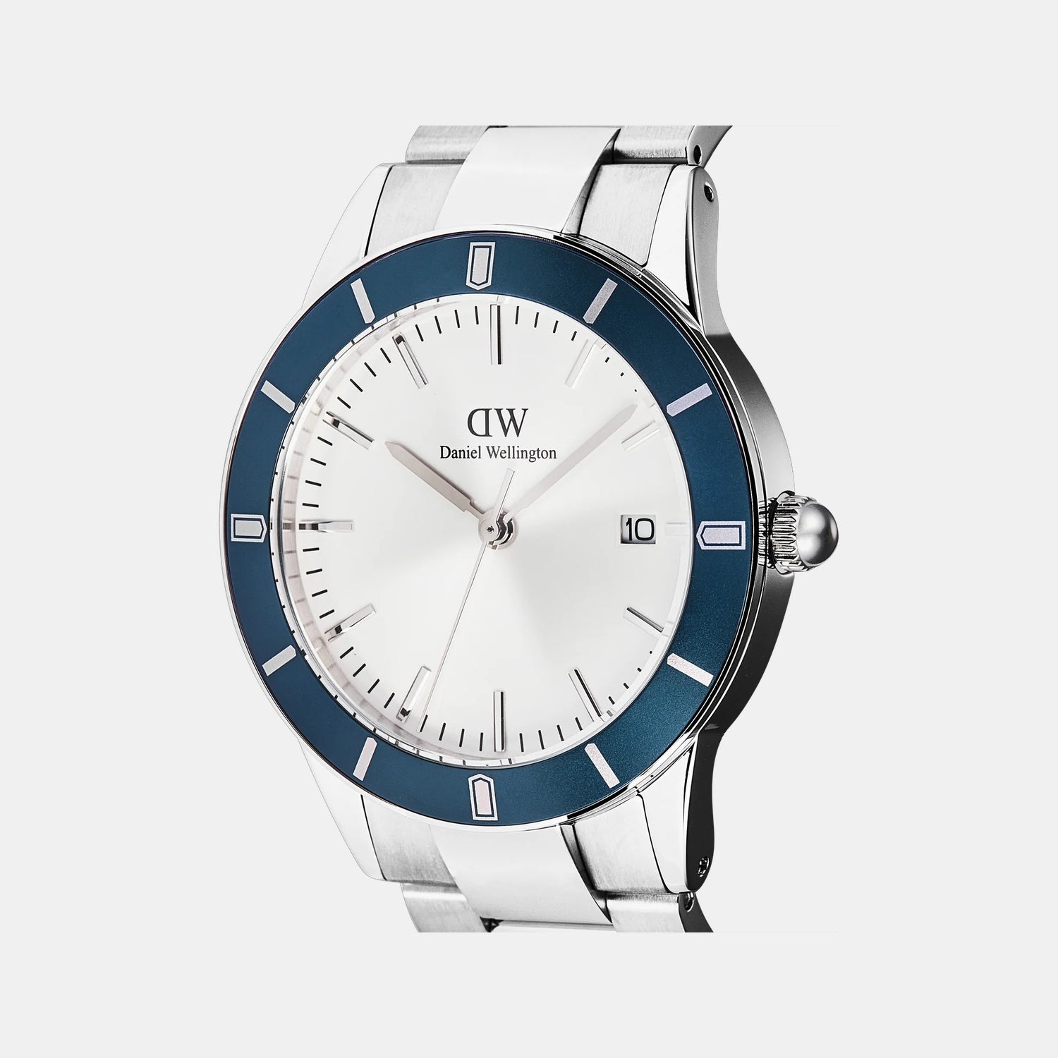 Index Bezel Men Quartz White Dial Analog Stainless Steel Watch DW00100818K