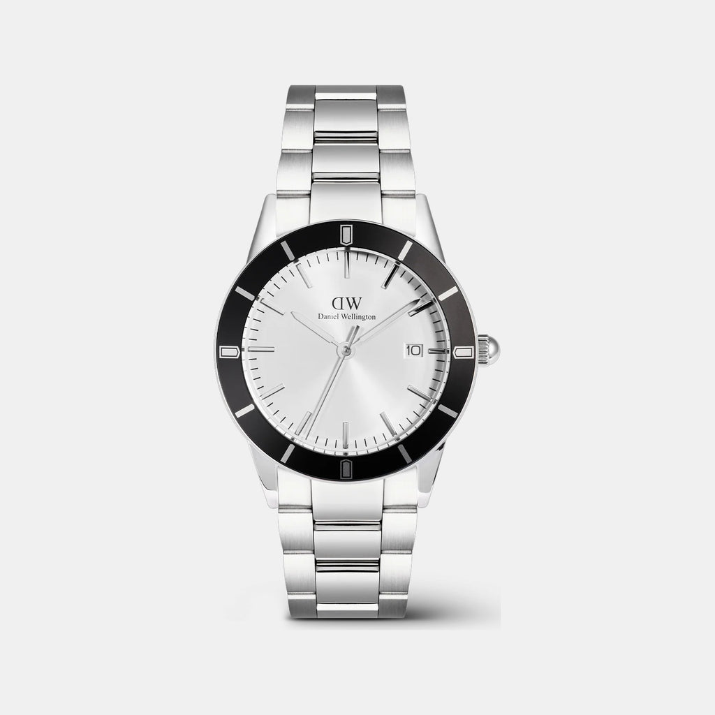 Index Bezel Men Quartz Black Dial Analog Stainless Steel Watch DW00100819K