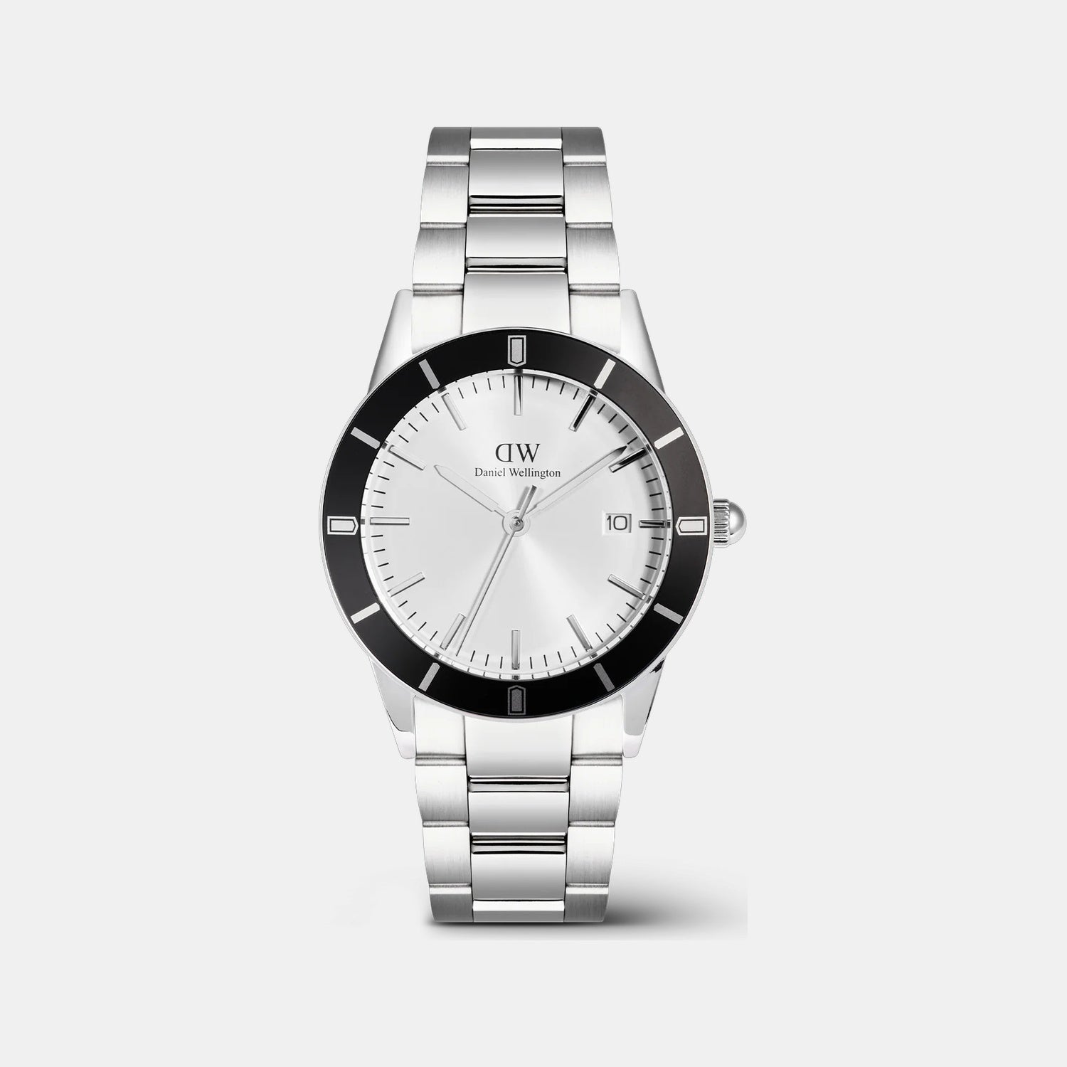 Index Bezel Men Quartz Black Dial Analog Stainless Steel Watch DW00100819K