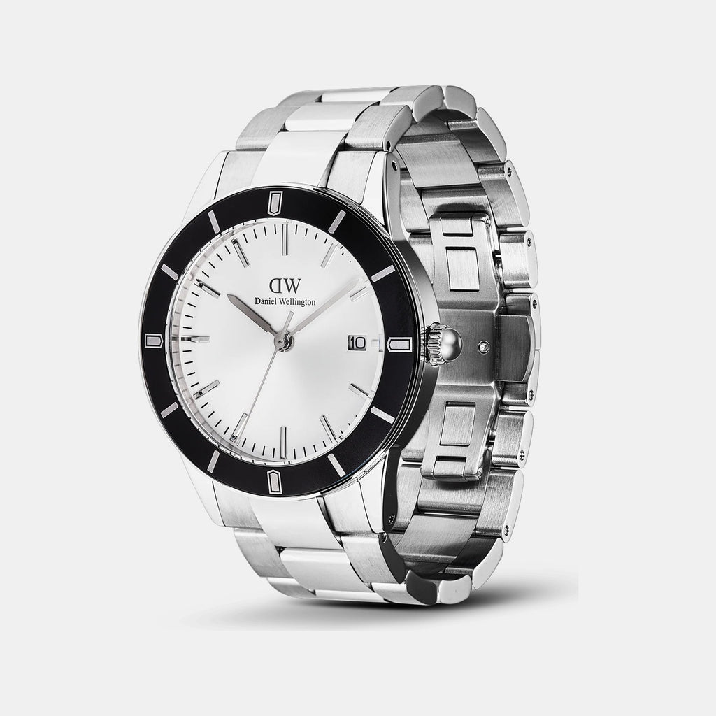 Index Bezel Men Quartz Black Dial Analog Stainless Steel Watch DW00100819K