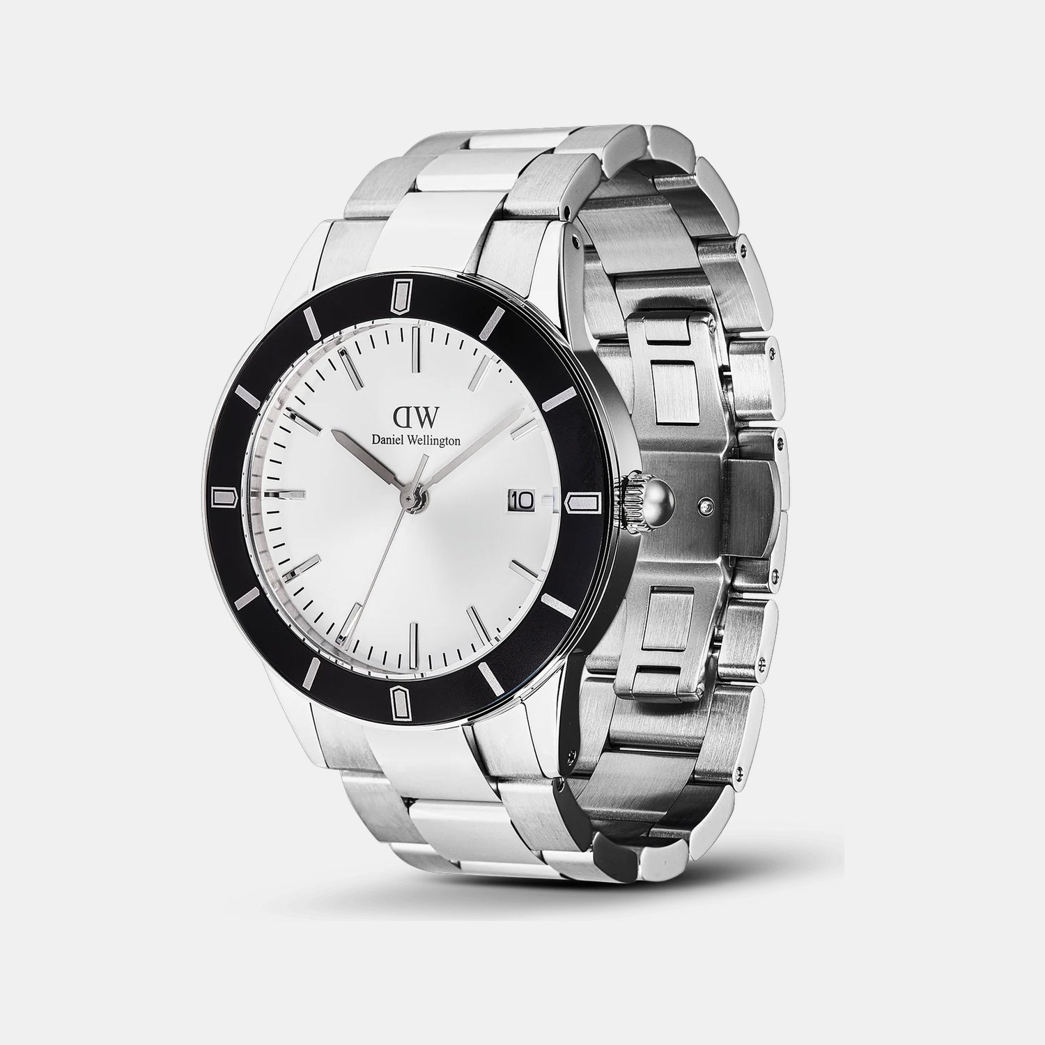 Index Bezel Men Quartz Black Dial Analog Stainless Steel Watch DW00100819K