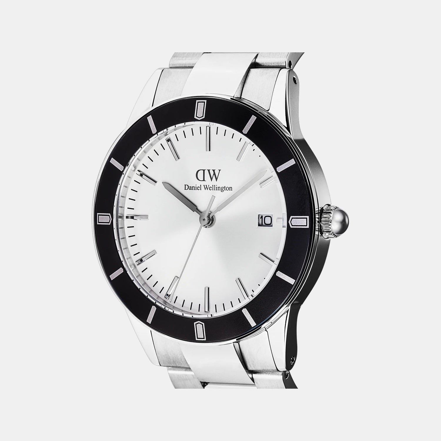 Index Bezel Men Quartz Black Dial Analog Stainless Steel Watch DW00100819K