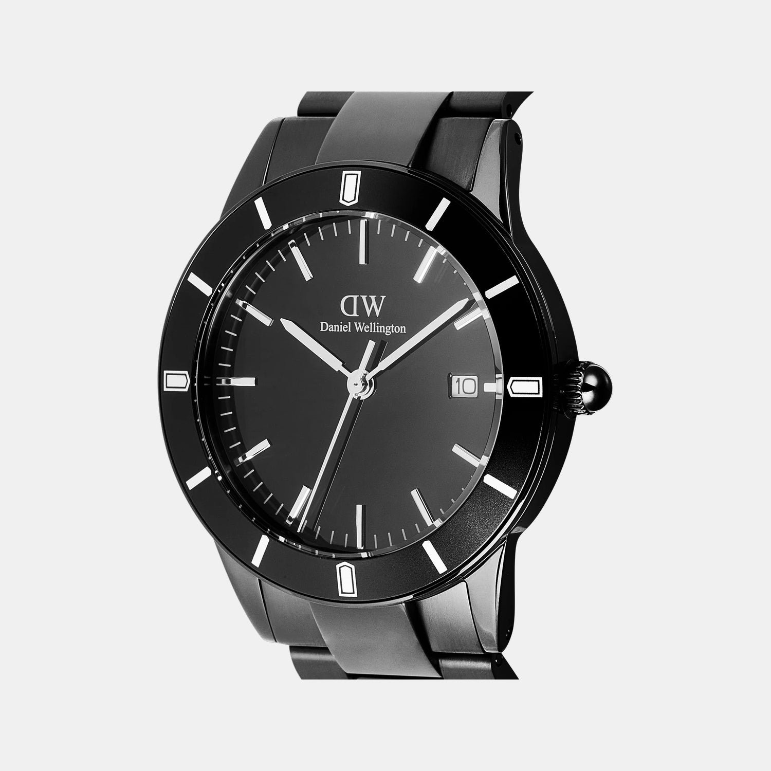 Index Bezel Men Quartz BLACK Dial Analog Stainless Steel Watch DW00100821K