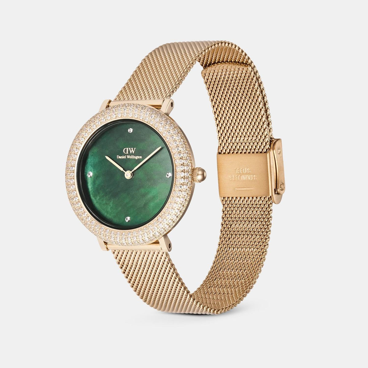 Crystalline Women Quartz Green Dial Analog Mesh Watch DW00100824K