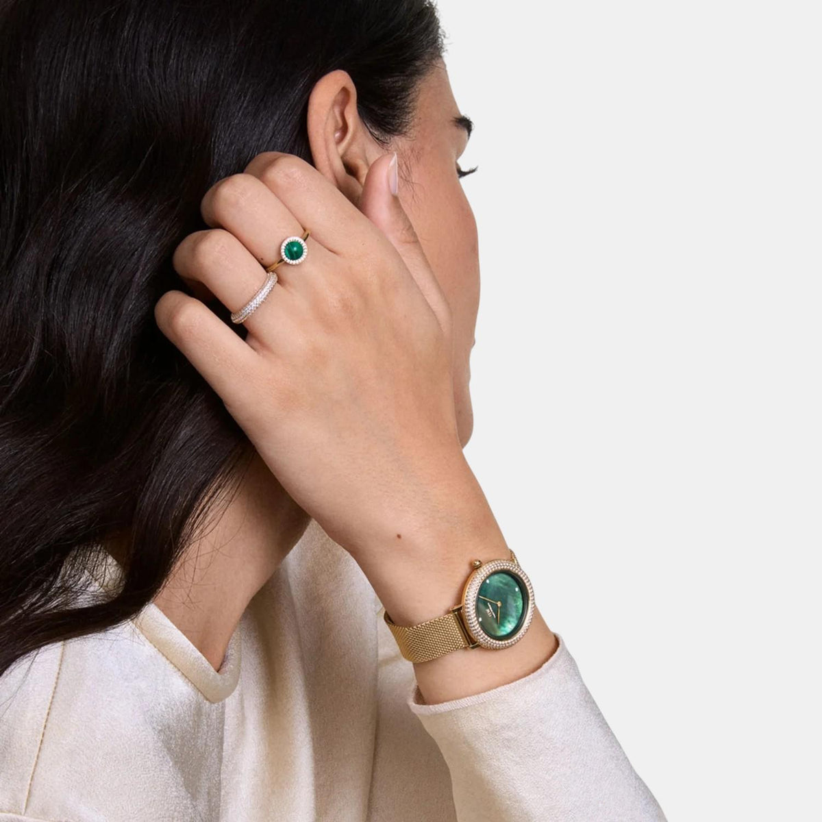 Crystalline Women Quartz Green Dial Analog Mesh Watch DW00100824K