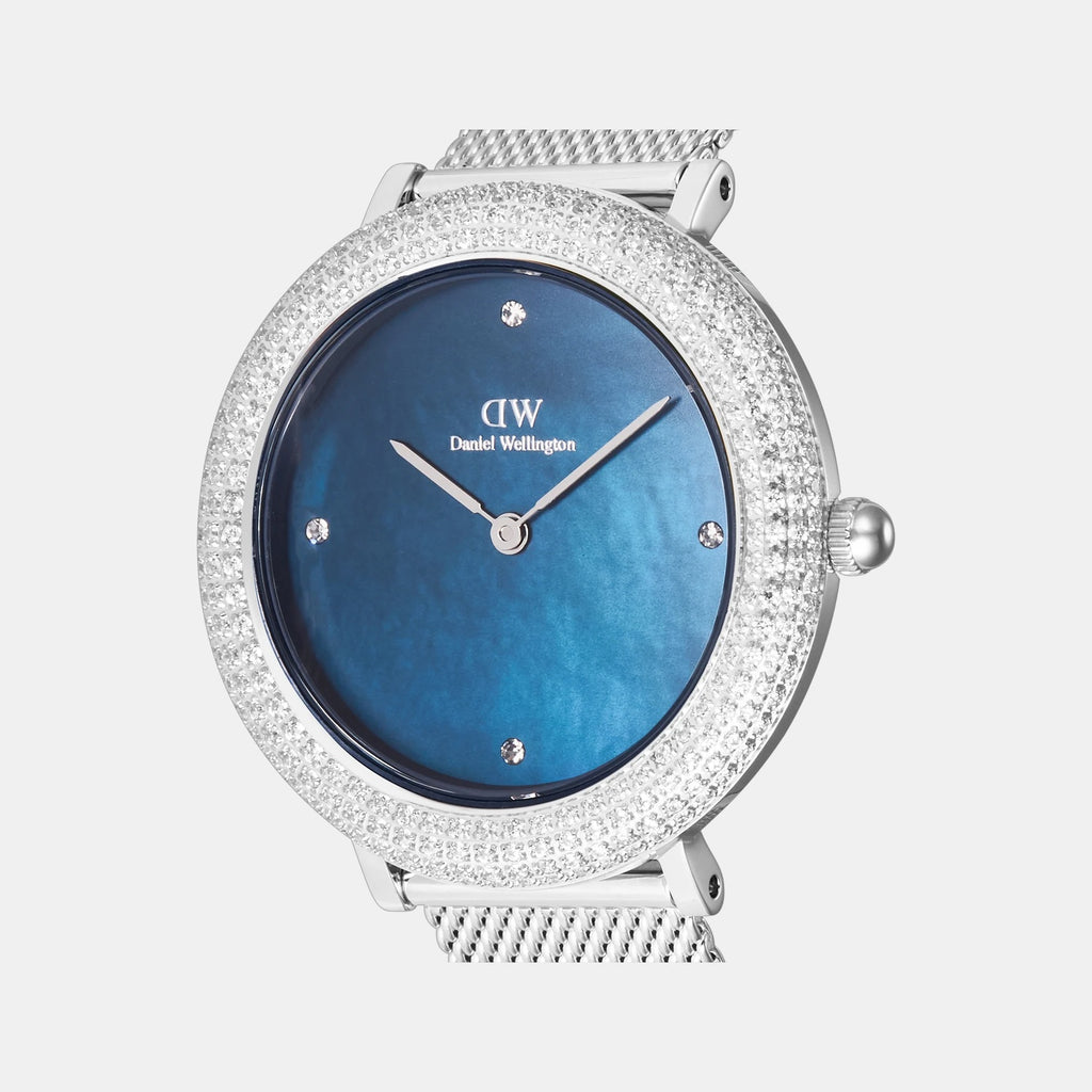 Crystal Bezel Women Quartz Arctic Blue Dial Analog Stainless Steel Watch DW00100825K