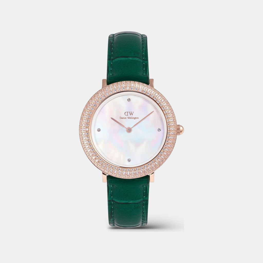 Crystal Bezel Women Quartz White Dial Analog Stainless Steel Watch DW00100826K