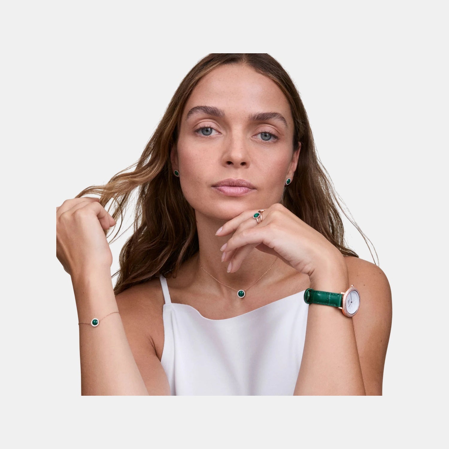 Crystal Bezel Women Quartz White Dial Analog Stainless Steel Watch DW00100826K