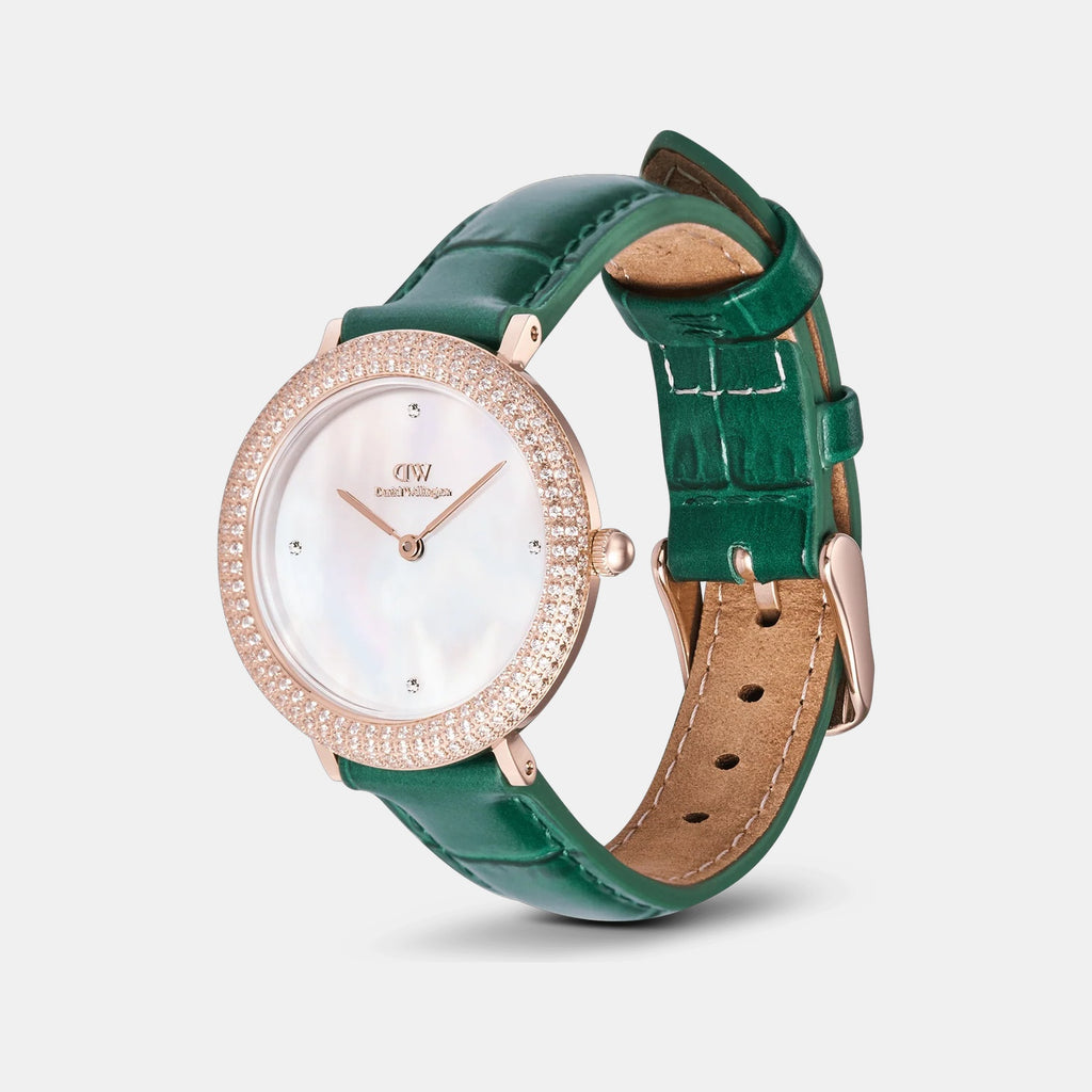 Crystal Bezel Women Quartz White Dial Analog Stainless Steel Watch DW00100826K