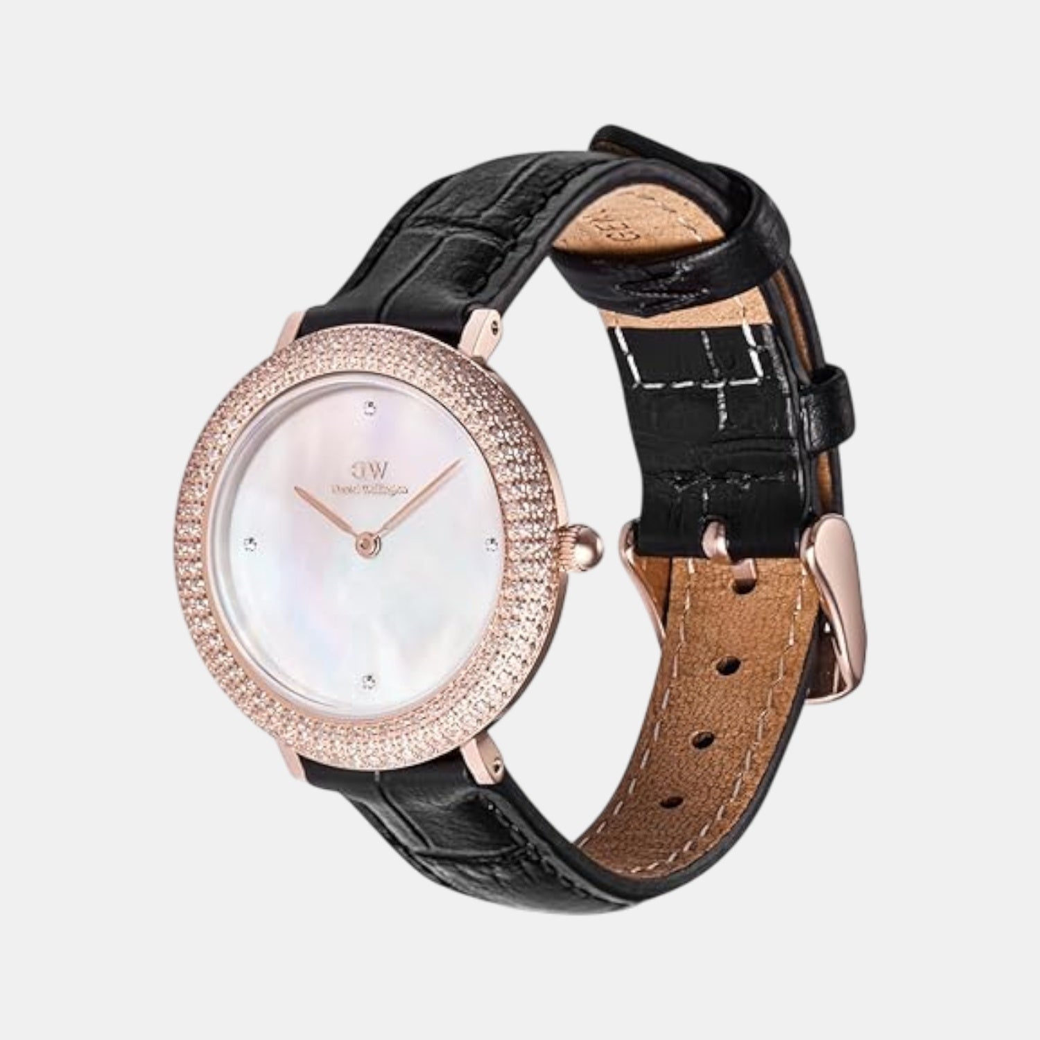 Crystalline Women Quartz Mother Of Pearl Dial Analog Leather Watch DW00100827K