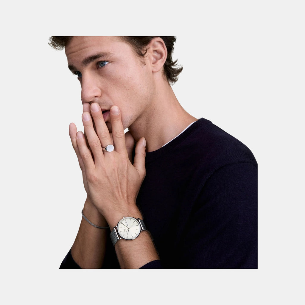 Classic Day Date Men Quartz Champagne Dial Analog Stainless Steel Watch DW00100828K