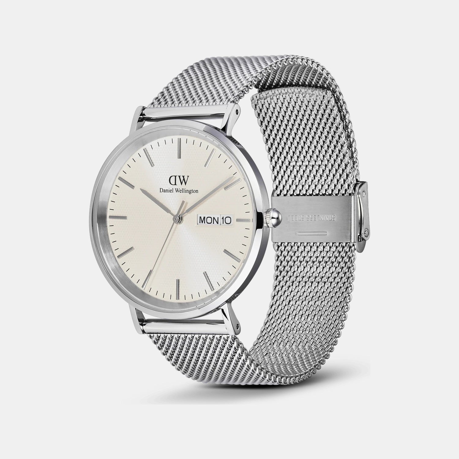 Classic Day Date Men Quartz Champagne Dial Analog Stainless Steel Watch DW00100828K