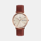 Classic Men Quartz Beige Dial Analog Leather Watch DW00100829K
