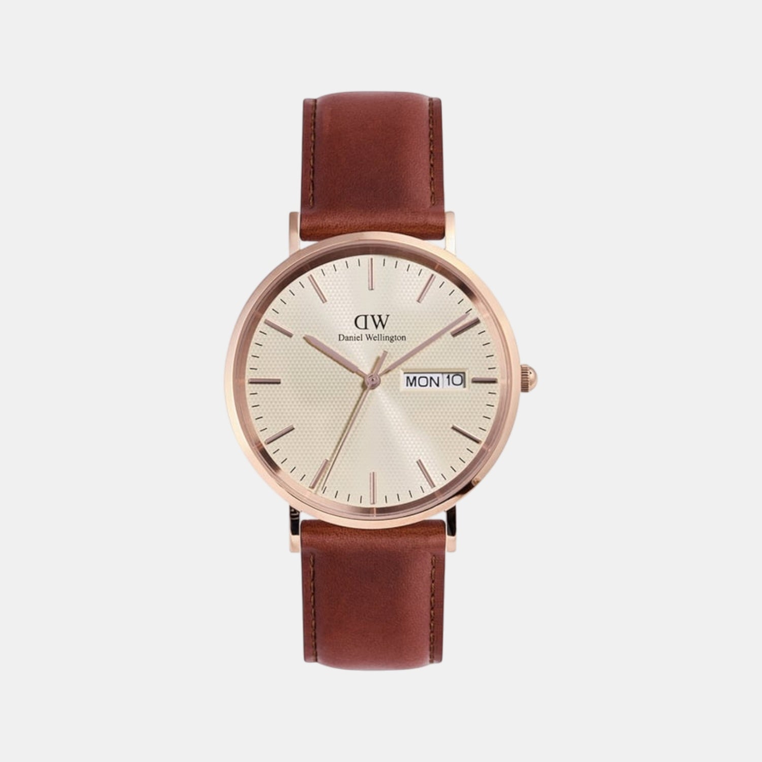 Classic Men Quartz Beige Dial Analog Leather Watch DW00100829K