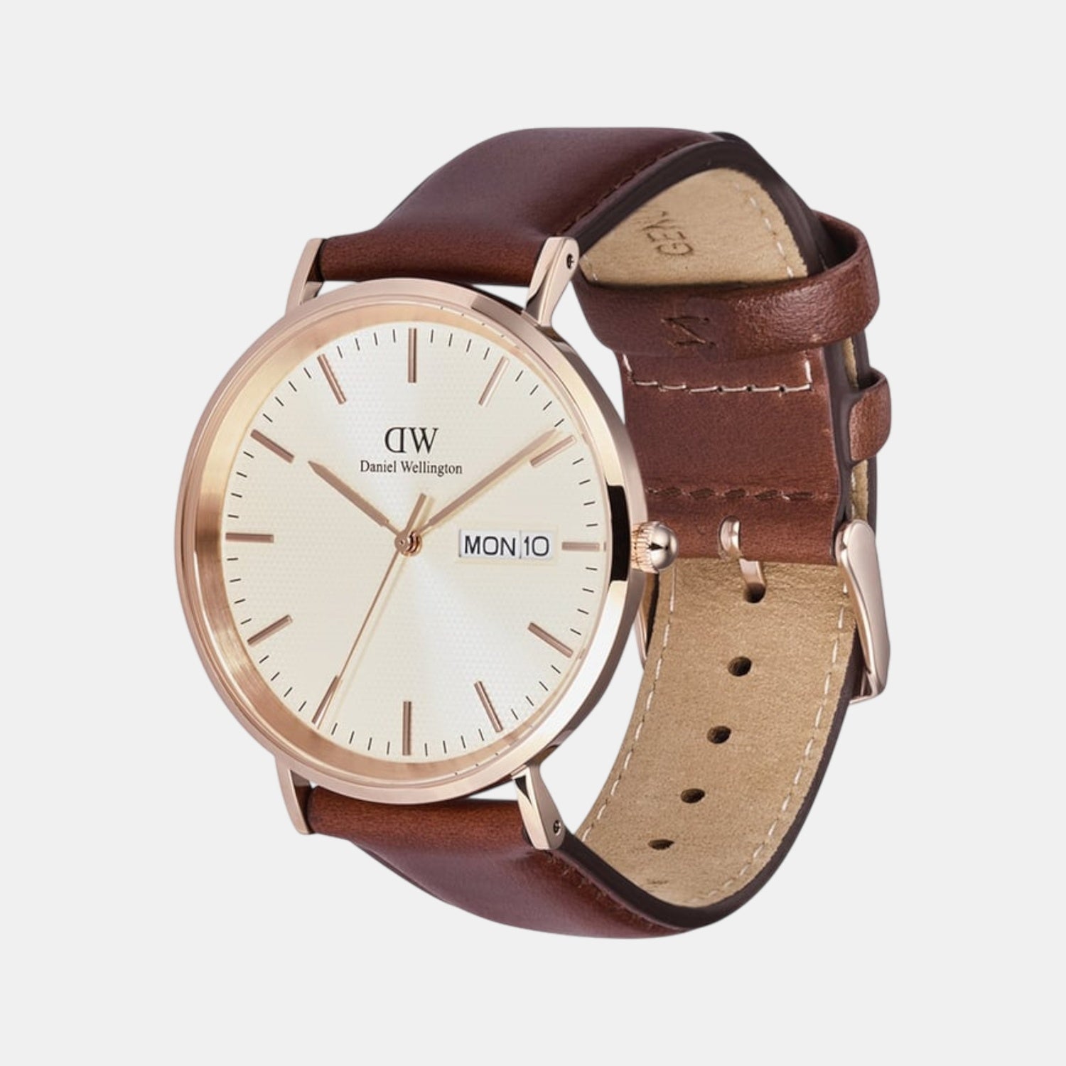 Classic Men Quartz Beige Dial Analog Leather Watch DW00100829K
