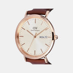 Classic Men Quartz Beige Dial Analog Leather Watch DW00100829K