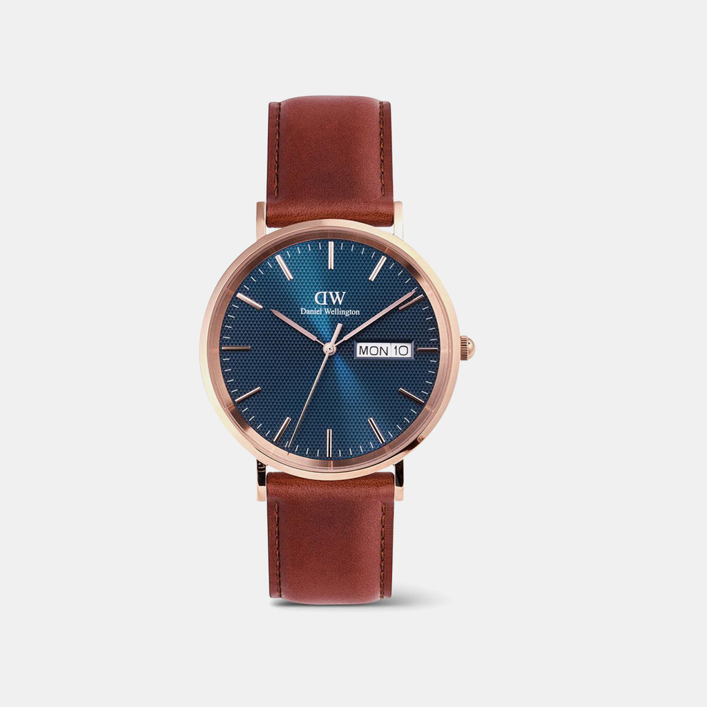 Classic Men Quartz Blue Dial Analog Leather Watch DW00100830K