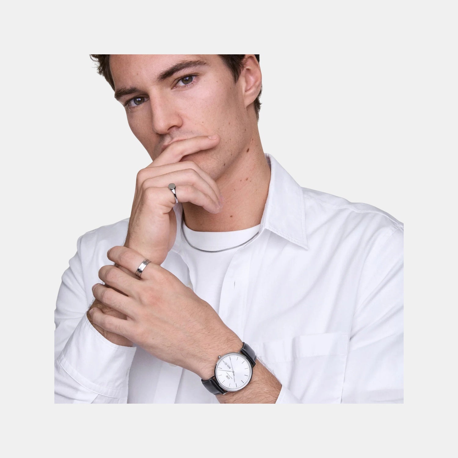 Classic Day Date Men Quartz White Dial Analog Stainless Steel Watch DW00100832K