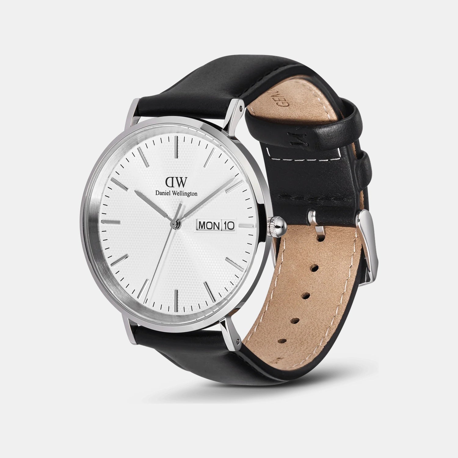 Classic Day Date Men Quartz White Dial Analog Stainless Steel Watch DW00100832K