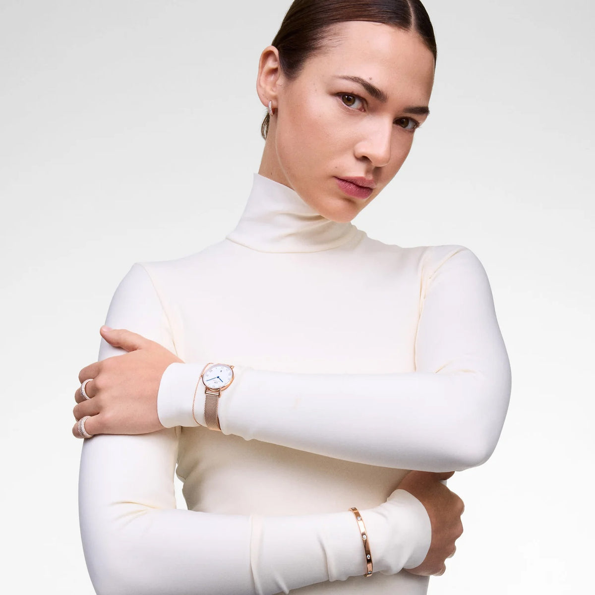 Petite Women Quartz White Dial Analog Mesh Watch DW00100856K