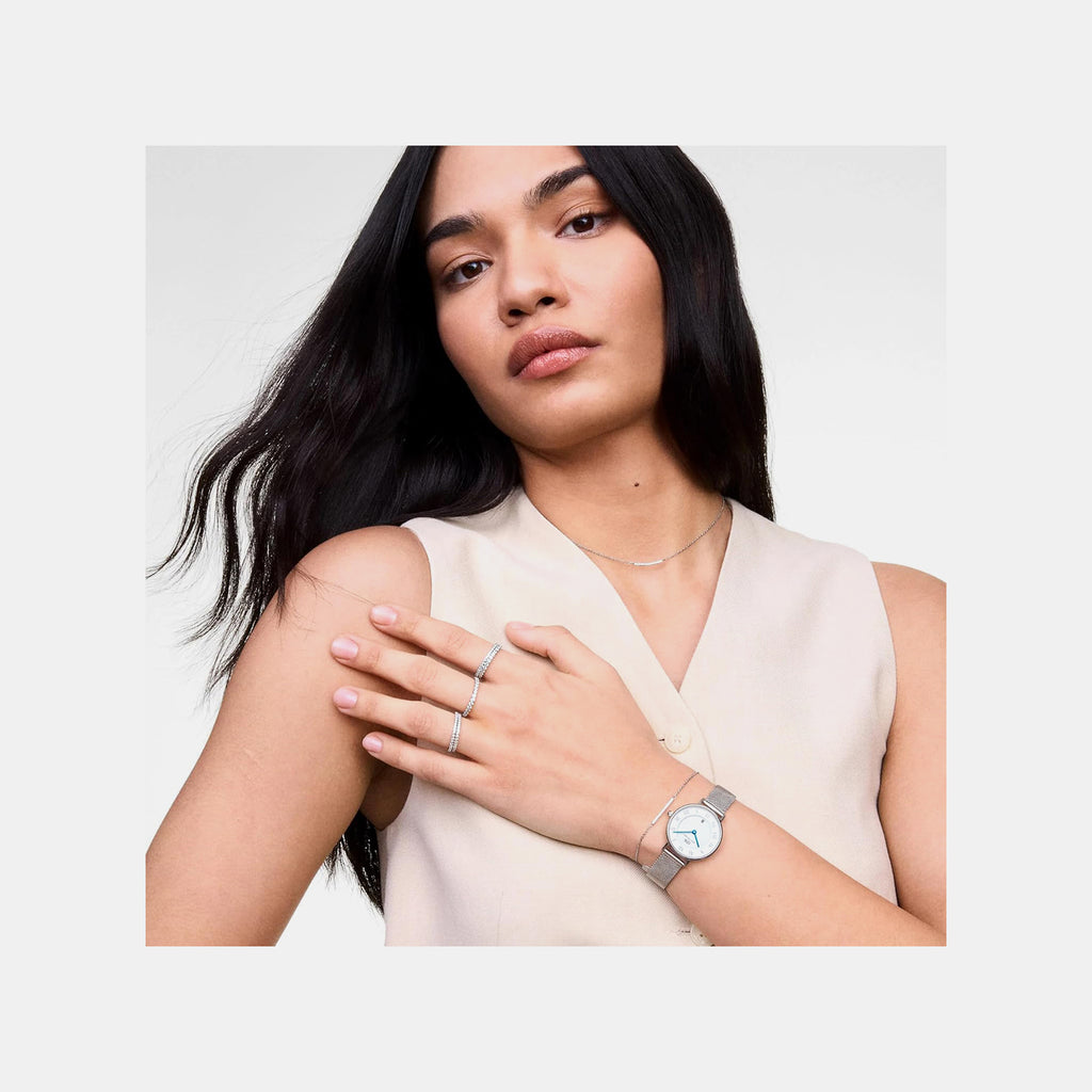 Petite Roman Women Quartz Silver Dial Analog Mesh Watch DW00100858