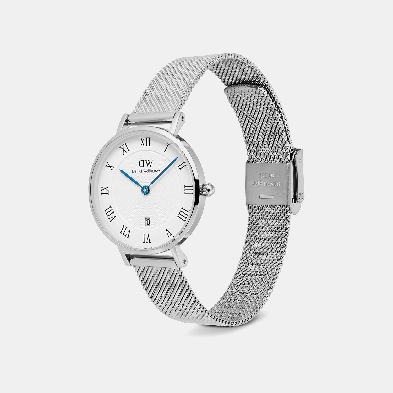 Petite Roman Women Quartz Silver Dial Analog Mesh Watch DW00100858