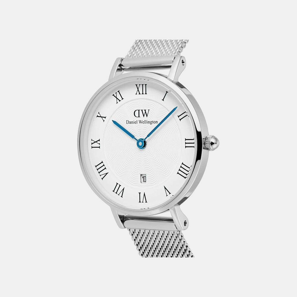 Petite Roman Women Quartz Silver Dial Analog Mesh Watch DW00100858