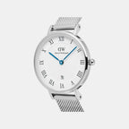 Petite Roman Women Quartz Silver Dial Analog Mesh Watch DW00100858