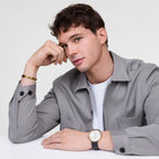 Classic Men Quartz Beige Dial Analog Leather Watch DW00100868K