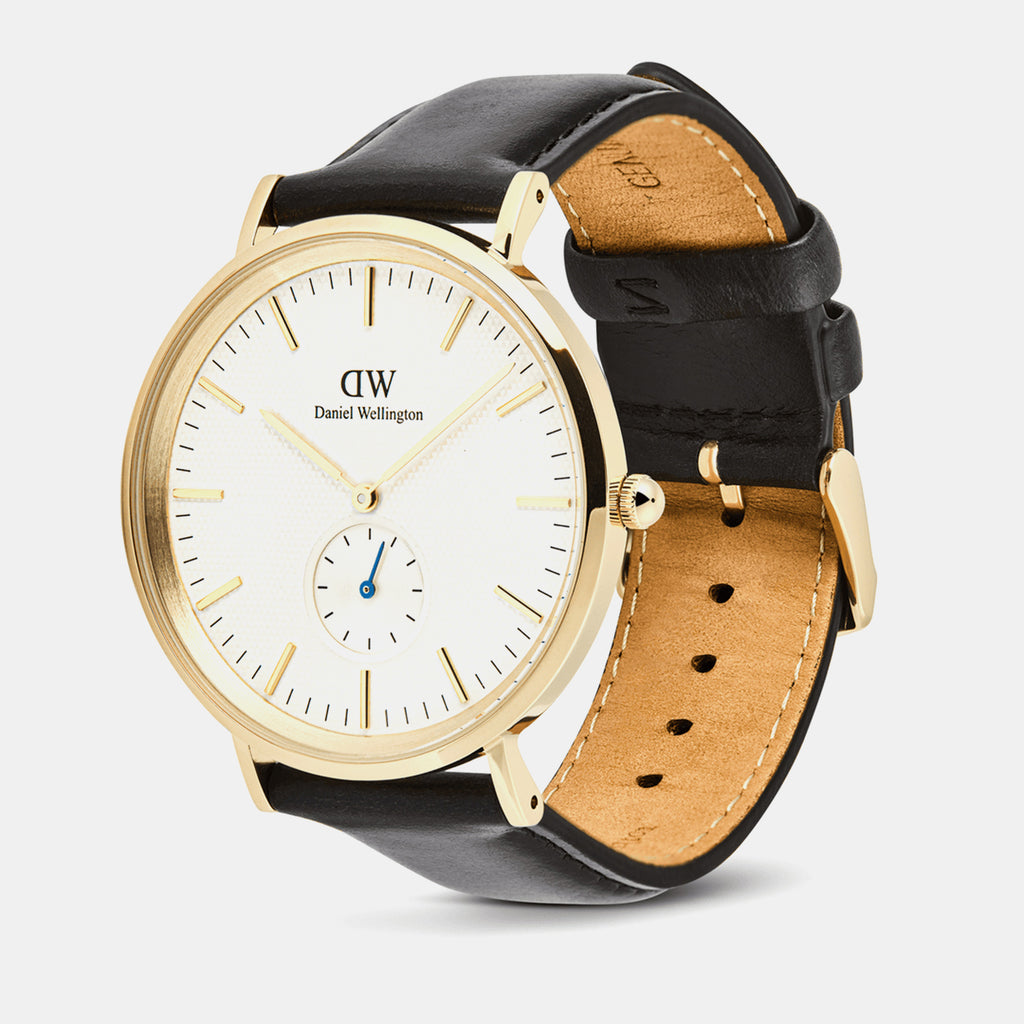 Classic Men Quartz Beige Dial Analog Leather Watch DW00100868K