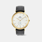 Classic Men Quartz Beige Dial Analog Leather Watch DW00100868K