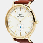 Men Quartz Beige Dial Analog Leather Watch DW00100869K