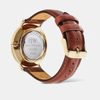 Men Quartz Beige Dial Analog Leather Watch DW00100869K