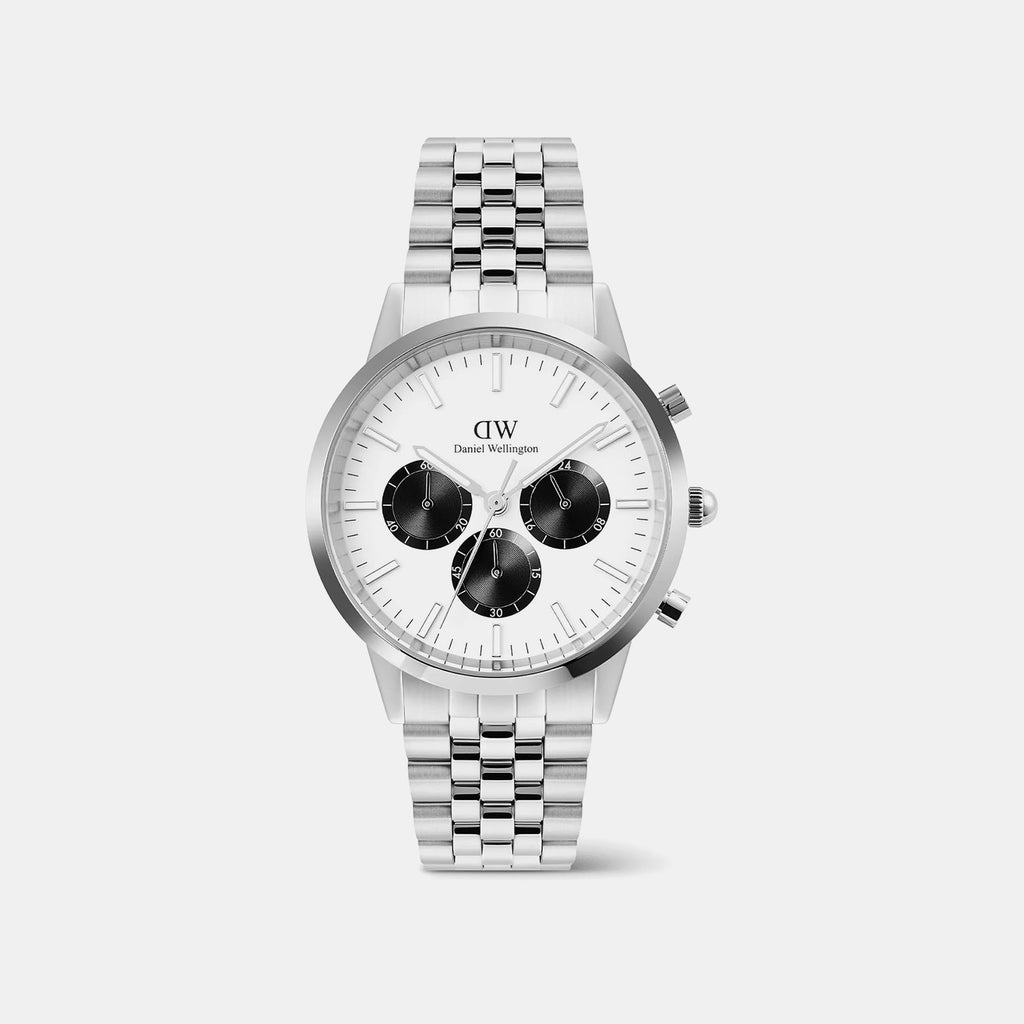 Iconic Arctic Panda Men Quartz White Dial Chronograph Stainless Steel Watch DW00100872