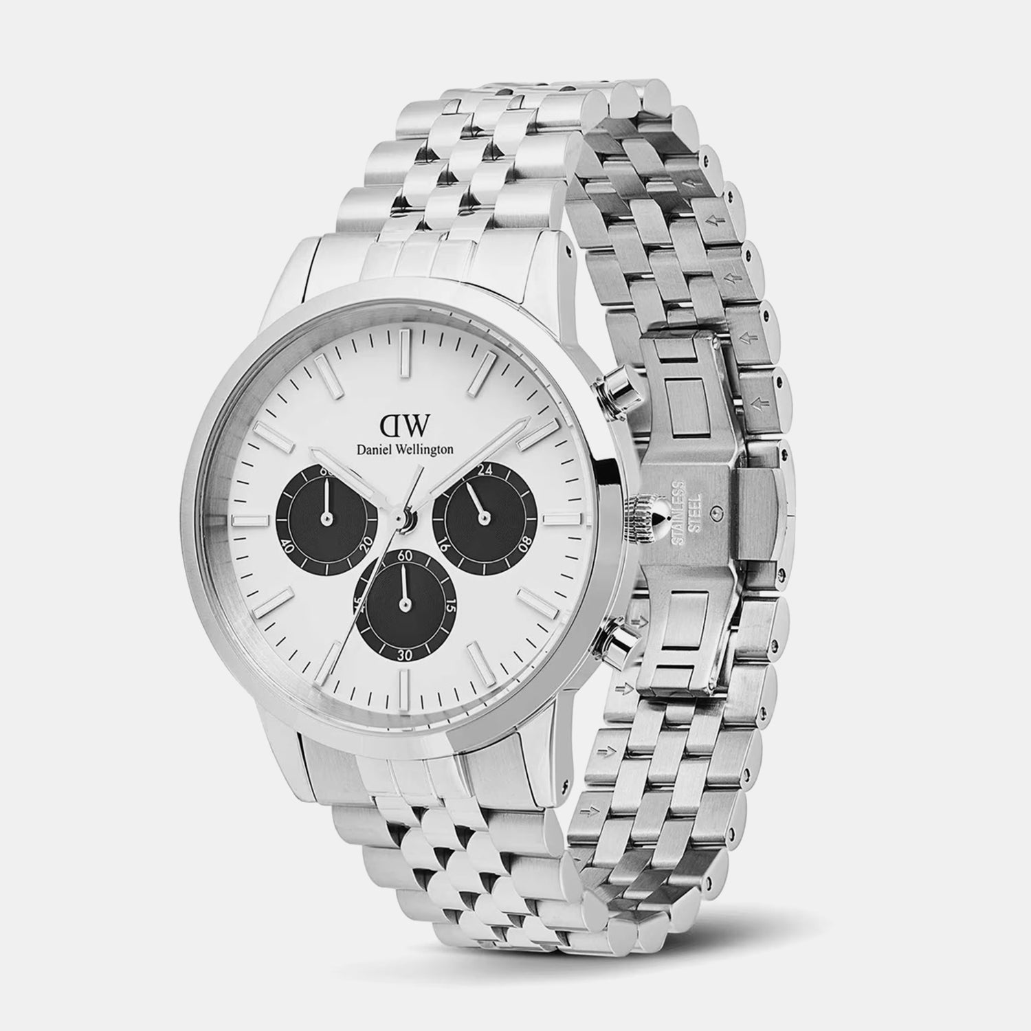 Iconic Arctic Panda Men Quartz White Dial Chronograph Stainless Steel Watch DW00100872K
