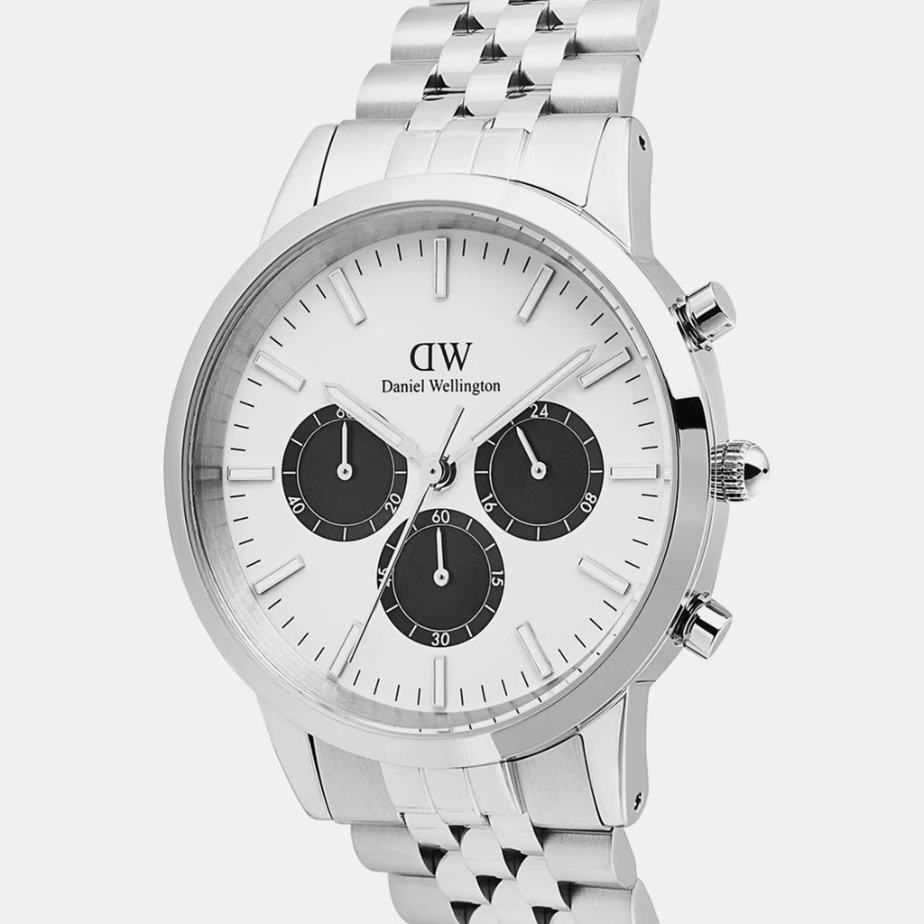 Iconic Men Quartz White Dial Chronograph Stainless Steel Watch DW00100872K
