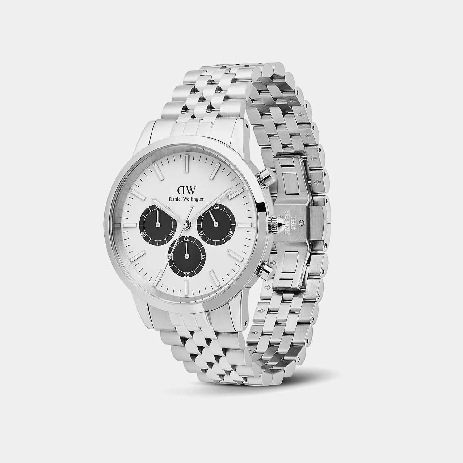 Iconic Arctic Panda Men Quartz White Dial Chronograph Stainless Steel Watch DW00100872