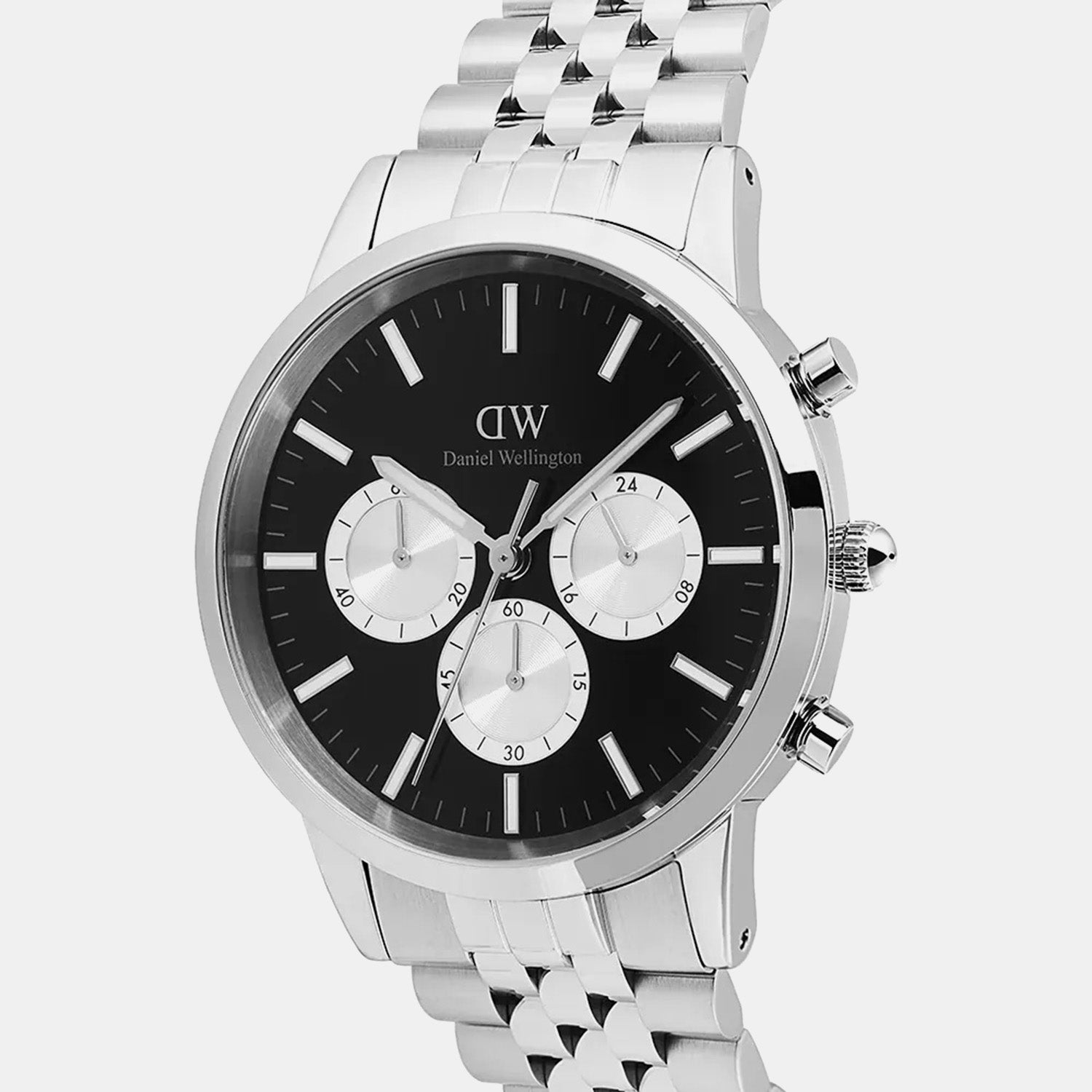 Iconic Men Quartz Black Dial Chronograph Stainless Steel Watch DW00100873K