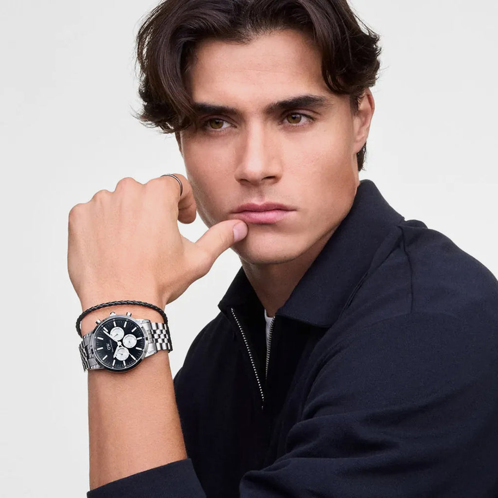 Iconic Men Quartz Black Dial Chronograph Stainless Steel Watch DW00100873K
