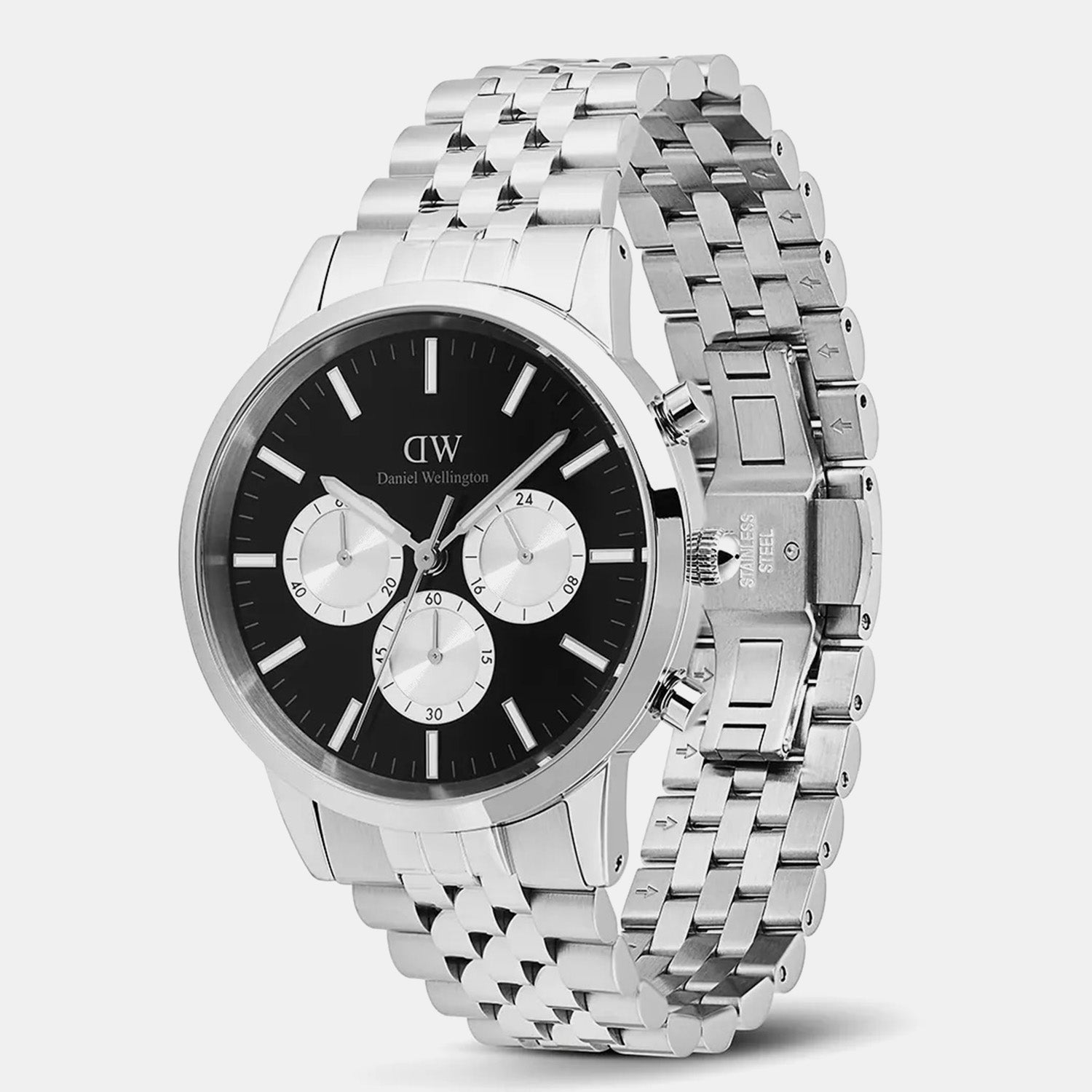 Iconic Men Quartz Black Dial Chronograph Stainless Steel Watch DW00100873K