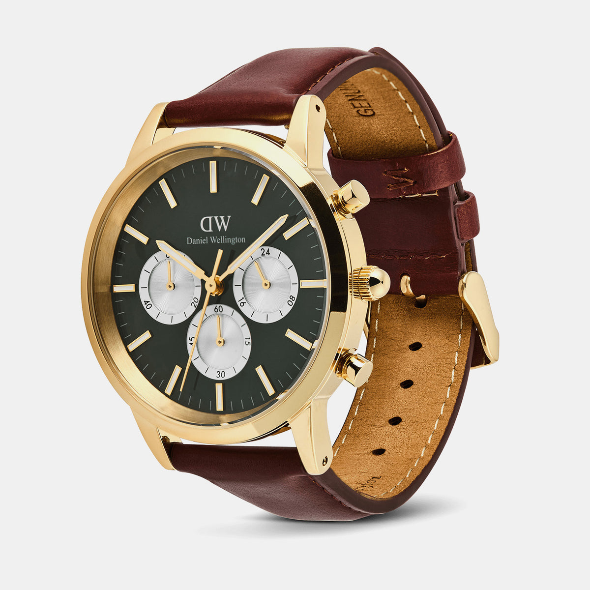 Iconic Men Quartz Green Dial Chronograph Leather Watch DW00100876K