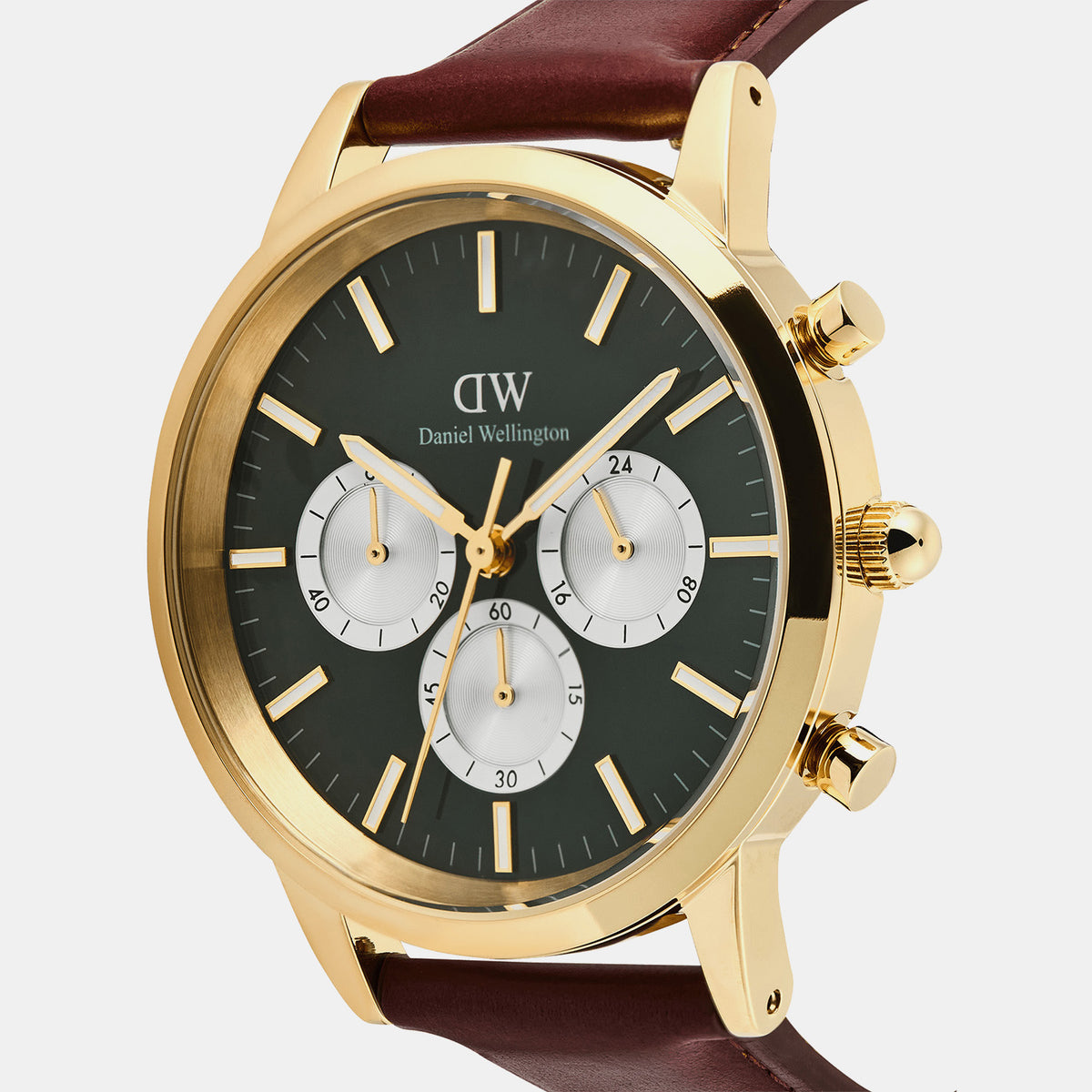 Iconic Men Quartz Green Dial Chronograph Leather Watch DW00100876K