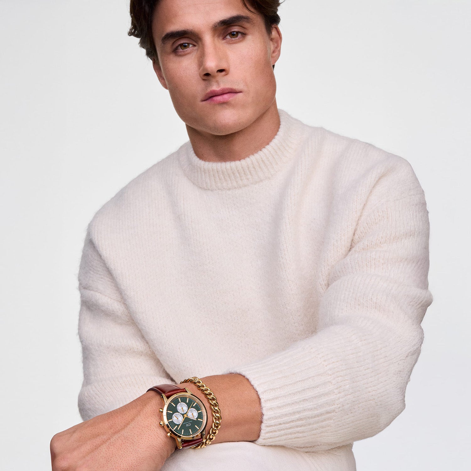 Iconic St Mawes Emerald Panda Men Quartz Green Dial Chronograph Leather Watch DW00100876