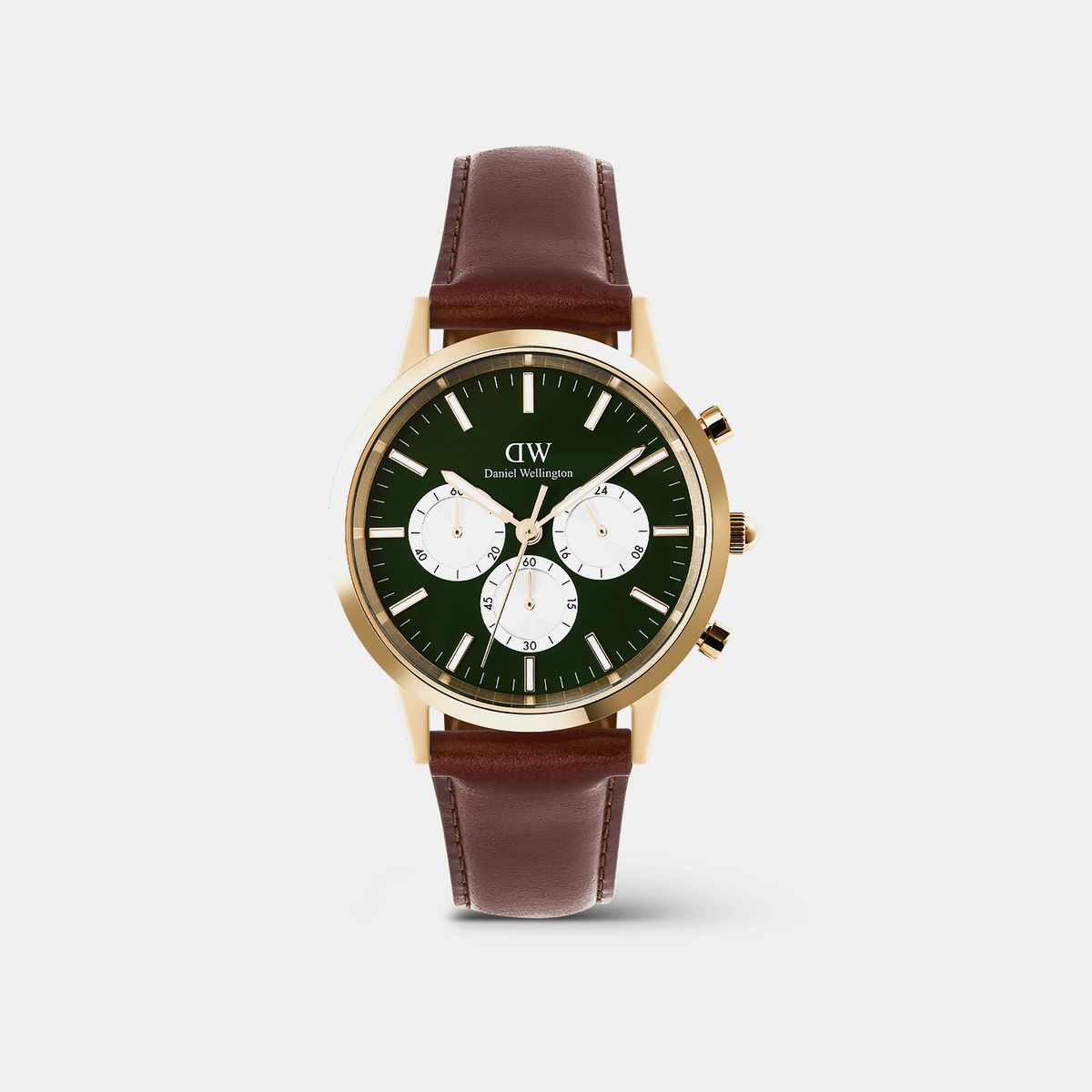 Iconic Men Quartz Green Dial Chronograph Leather Watch DW00100876K