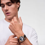 Iconic Sheffield Arctic Panda Men Quartz Blue Dial Chronograph Leather Watch DW00100877