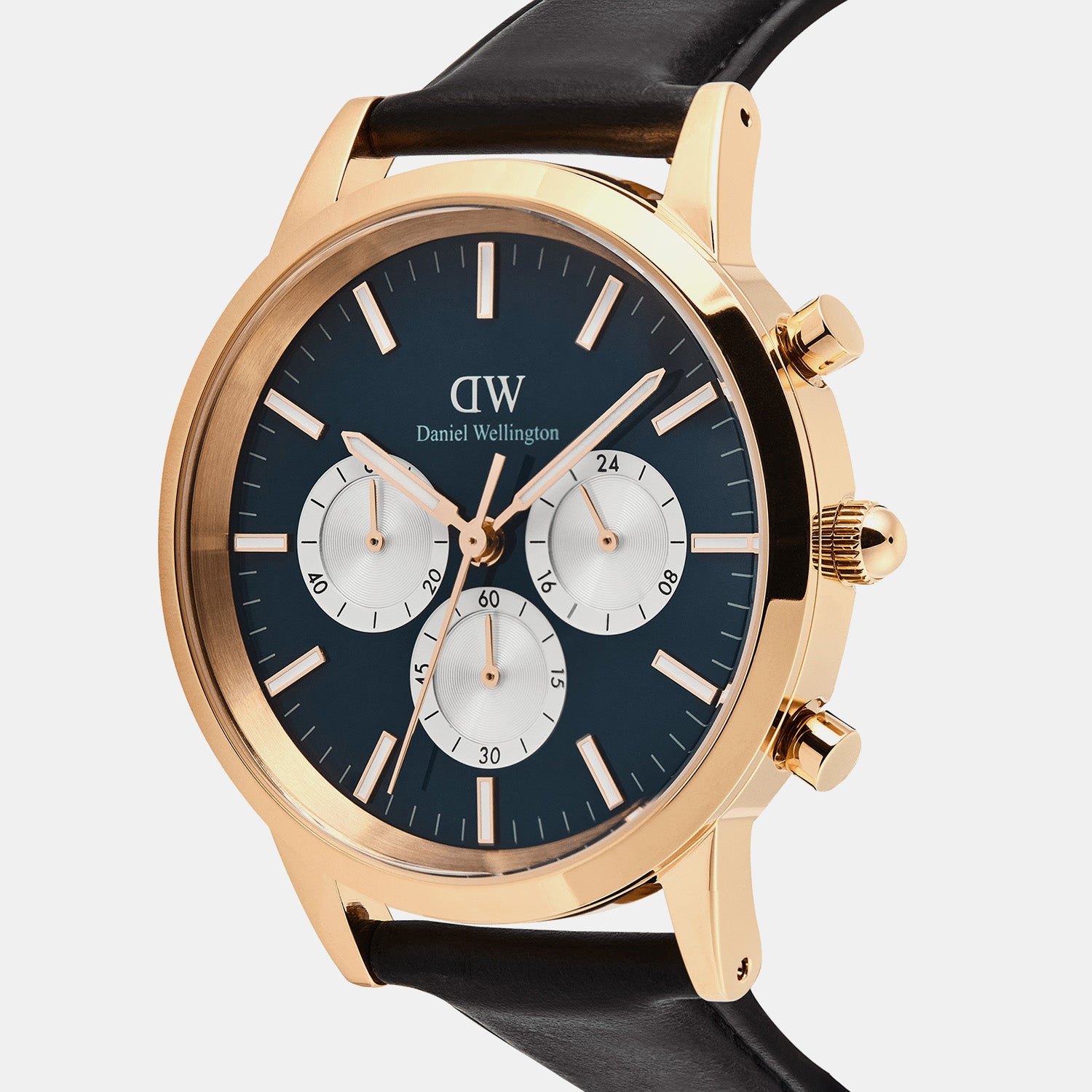 Iconic Sheffield Arctic Panda Men Quartz Blue Dial Chronograph Leather Watch DW00100877