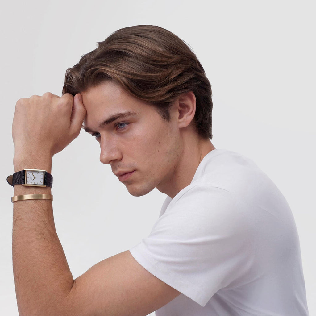 Men Quartz White Dial Analog Leather Watch DW00100899K