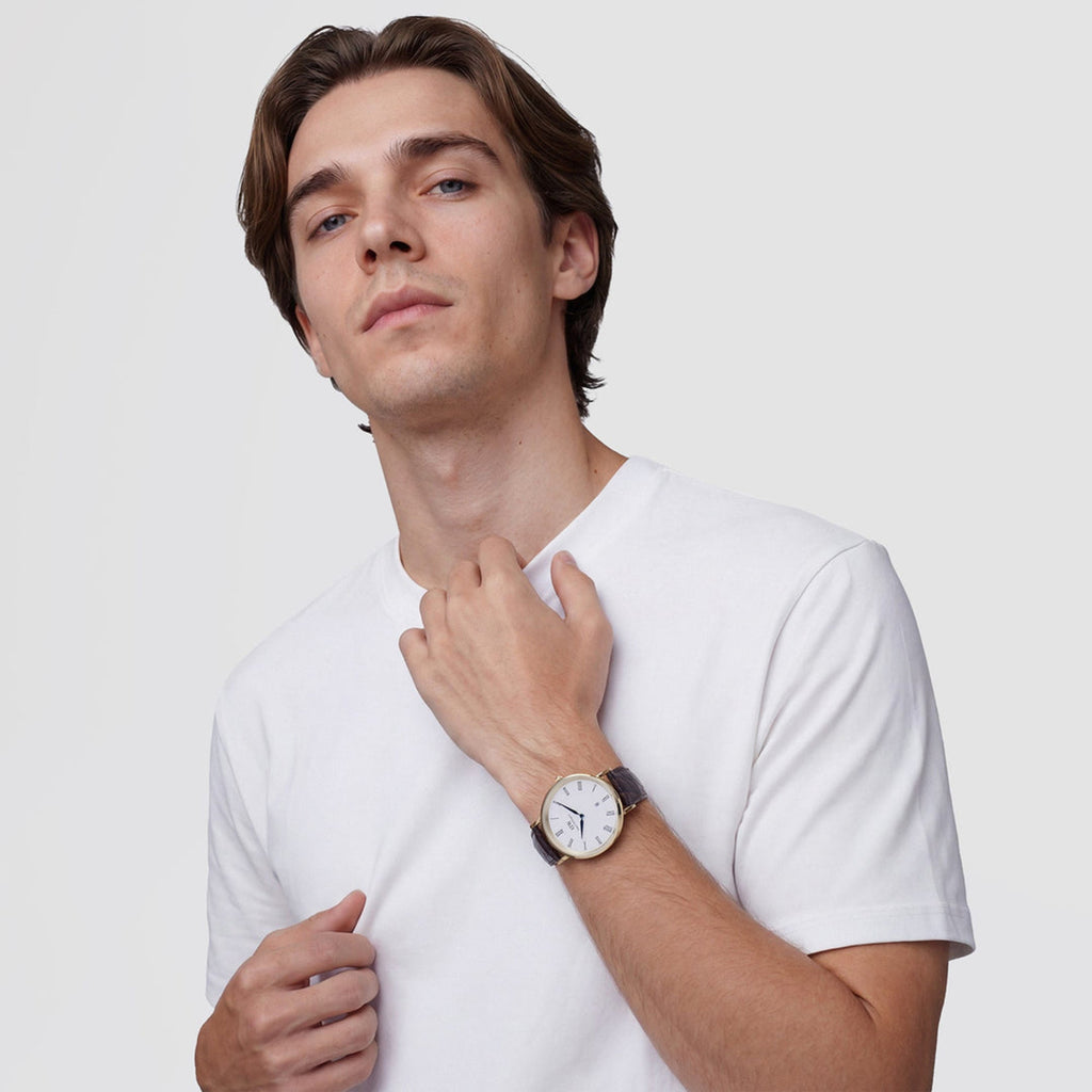 Classic Men Quartz White Dial Analog Leather Watch DW00100912K