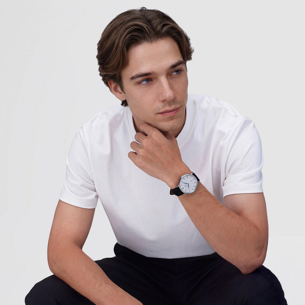 Men Quartz White Dial Analog Leather Watch DW00100914K