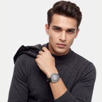 Men Quartz Grey Dial Analog Leather Watch DW0DG1602